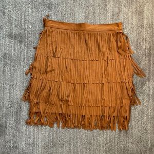 Suede Fringe Mini Skirt